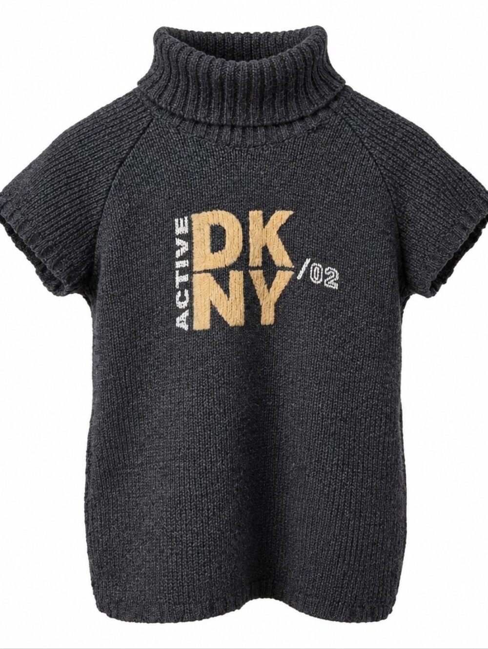 DKNY Active 100% Wool Turtleneck Logo Sweater Y2K Charcoal